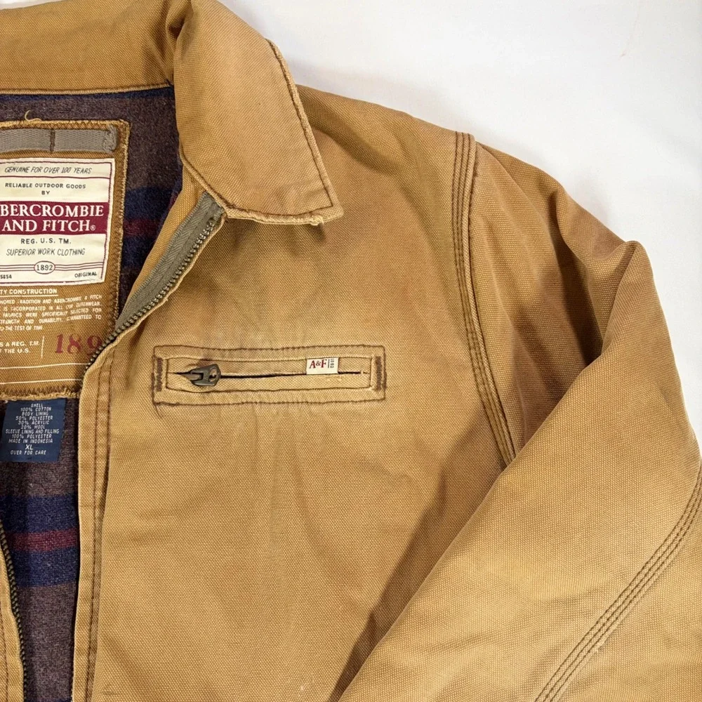 Abercrombie Fitch Men XL Canvas Detroit Work Jacket Blanket Lined Distressed Y2K